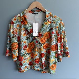 Floral Unique Print Button Down Oversized Blouse main image 1